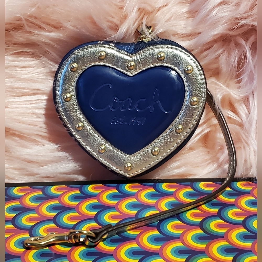 Coach Poppy Heart Studded Script Coin Purse